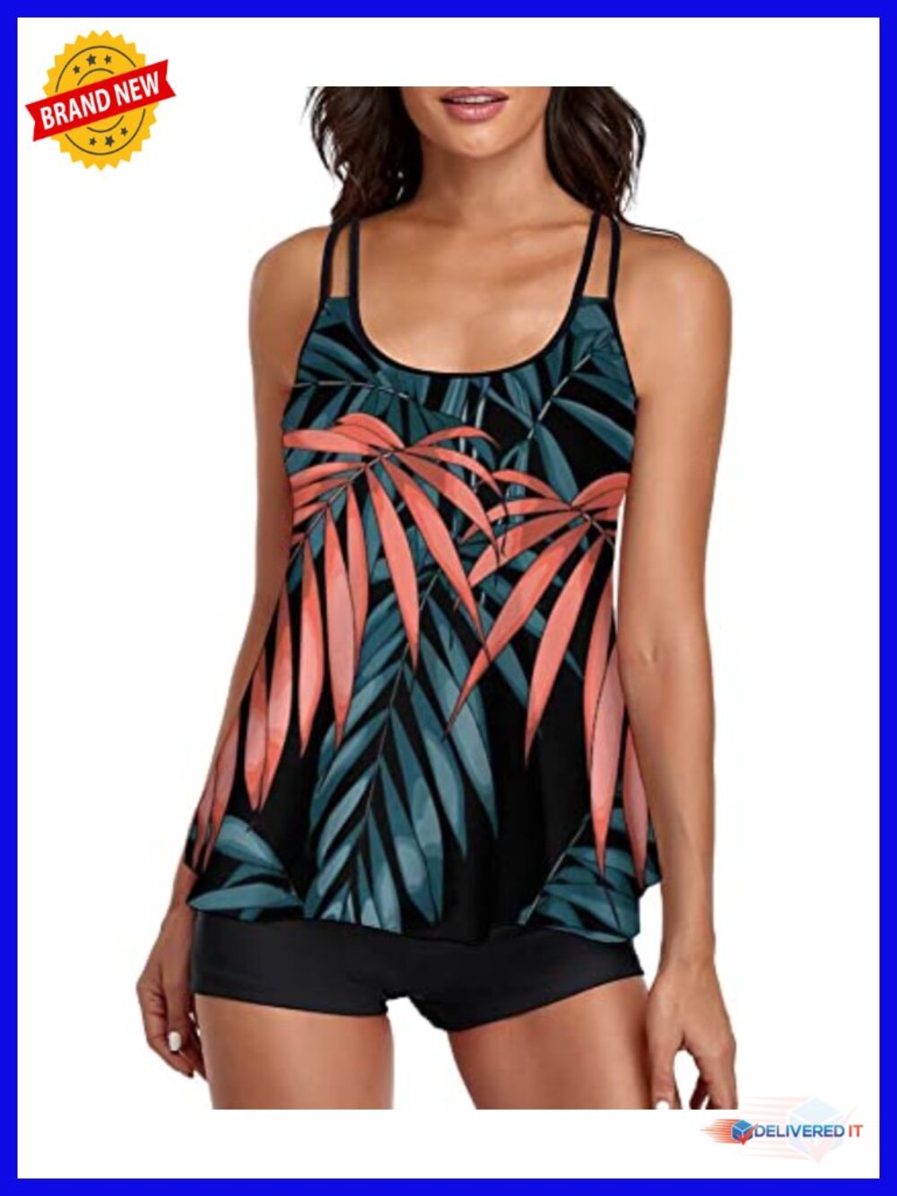 Two Piece Tankini Swimsuit with Tummy Control Boyshorts